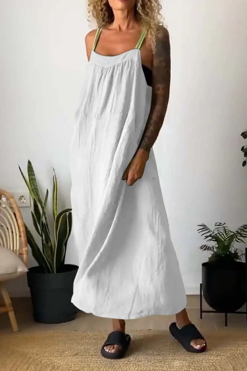 Independent Website -Selling 2024 Casual Cotton And Linen Suspender Dress Solid Color - Image 1