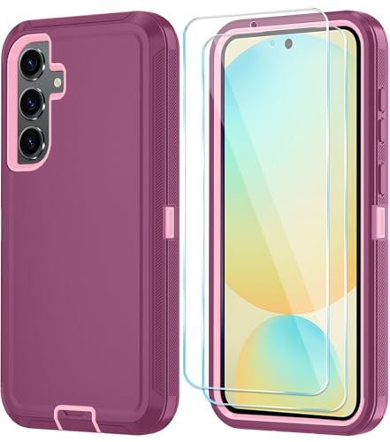 ONOLA Phone Case for Samsung Galaxy S24 FE Case with HD Screen Protector Heavy Duty Shockproof Dropproof 3Layer Cover Phone Case for Galaxy S24 FE 67WineRed Pink - Image 1