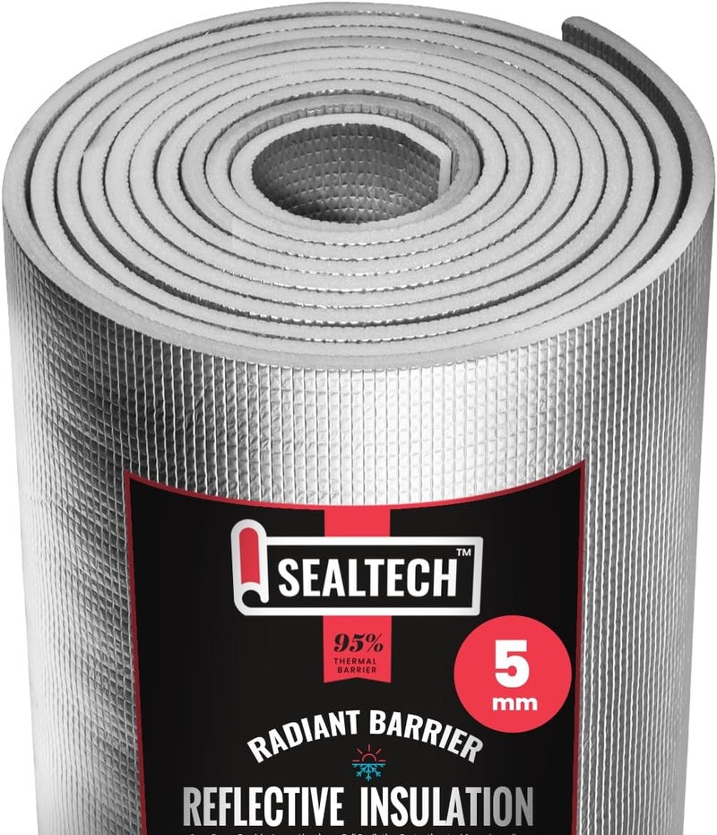 SEALTECH Heavy Duty 5mm Reflective Insulation Roll - Premium Foam Core Radiant Barrier for Energy Conservation -Commercial Grade Soundproofing Thermal Shield for Indoor and Outdoor Use (16" X 125') - Image 1