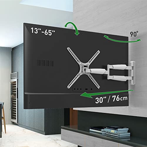 Barkan Long White TV Wall Mount, 13-65 inch Full Motion Articulating - 4 Movement Flat/Curved Screen Bracket, Holds up to 79lbs, Extremely Extendable, Fits LED OLED LCD (BM343XLW) - Image 1