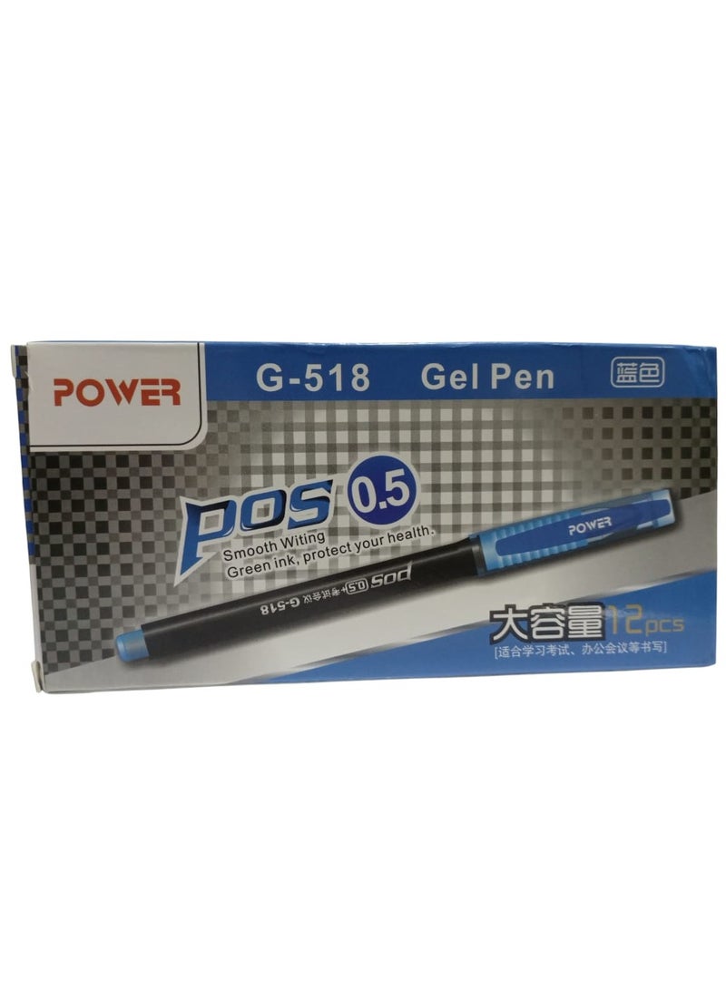 POWER G-518 Gel Pen Pos 0.5 MM Pack Of 12 Pens - Blue - Image 3
