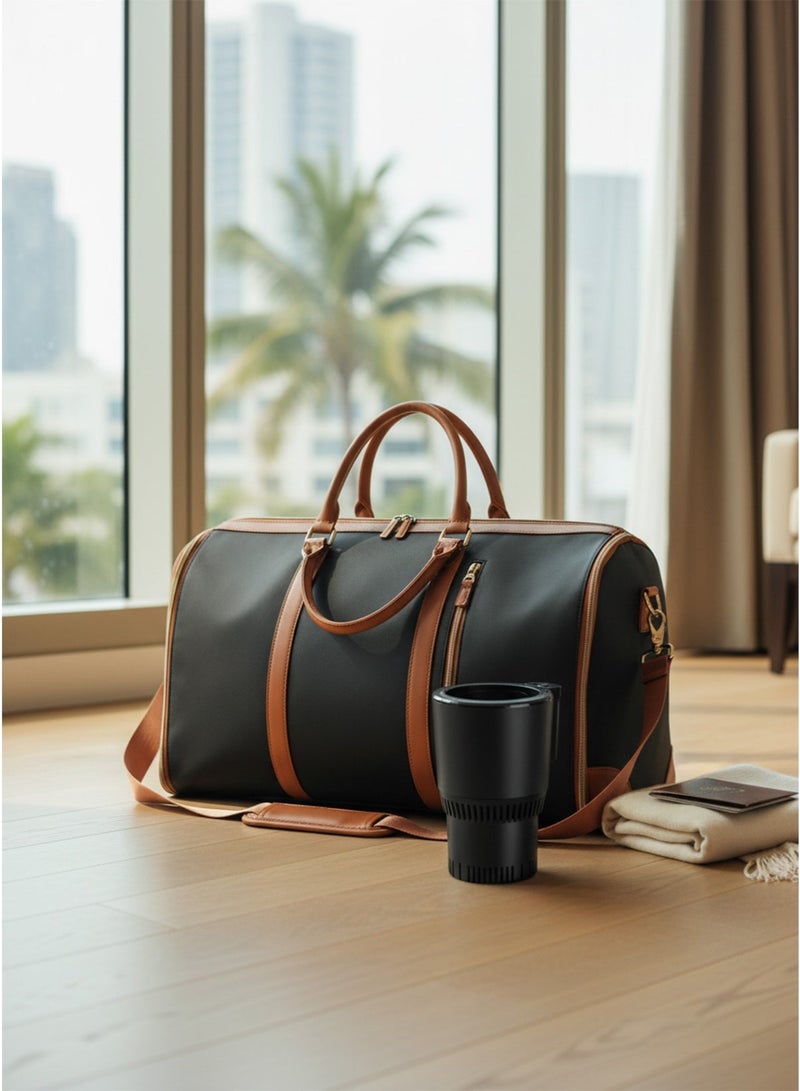 حقيبة سفر نسائية كبيرة قابلة للطي والتعليق، لحفظ الملابس دون تجاعيد، مع جيب للأحذية، حقيبة متعددة الاستخدامات للسفر والعمل، بالإضافة إلى ثلاجة صغيرة ذكية للسيارة لحفظ المشروبات الساخنة والباردة مع شاشة عرض، تبريد وتسخين سريع، مثالية للقهوة والمشروبات الأخرى. - Image 1