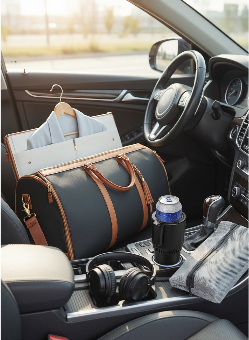 حقيبة سفر نسائية كبيرة قابلة للطي والتعليق، لحفظ الملابس دون تجاعيد، مع جيب للأحذية، حقيبة متعددة الاستخدامات للسفر والعمل، بالإضافة إلى ثلاجة صغيرة ذكية للسيارة لحفظ المشروبات الساخنة والباردة مع شاشة عرض، تبريد وتسخين سريع، مثالية للقهوة والمشروبات الأخرى. - Image 5