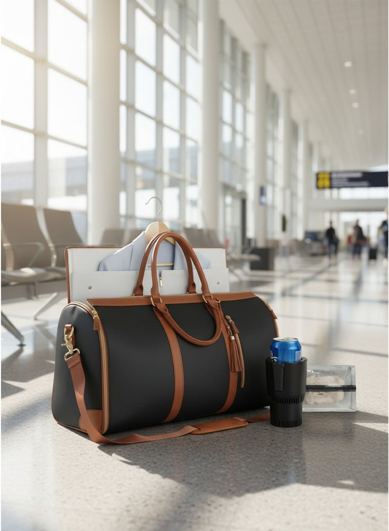 حقيبة سفر نسائية كبيرة قابلة للطي والتعليق، لحفظ الملابس دون تجاعيد، مع جيب للأحذية، حقيبة متعددة الاستخدامات للسفر والعمل، بالإضافة إلى ثلاجة صغيرة ذكية للسيارة لحفظ المشروبات الساخنة والباردة مع شاشة عرض، تبريد وتسخين سريع، مثالية للقهوة والمشروبات الأخرى. - Image 3