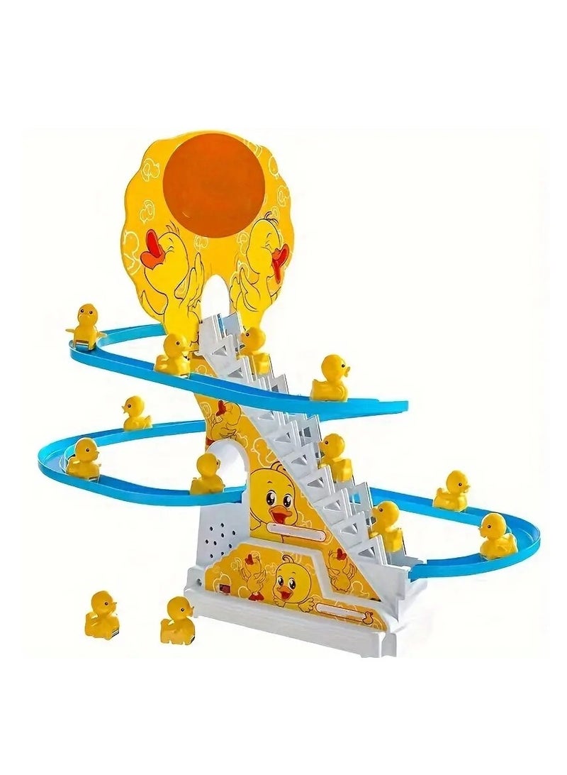 Interactive Duck Climbing Stairs Toy - Automatic Stair Climbing Ducks with LED Lights & Music, USB/Battery Power - Perfect for Kids 3+ to Enhance Cognitive Skills and Motor Coordination  - Image 2