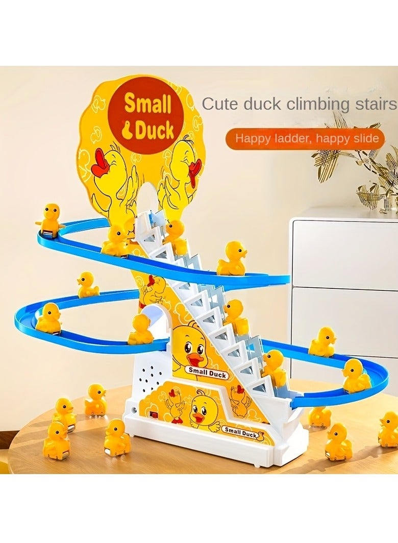 Interactive Duck Climbing Stairs Toy - Automatic Stair Climbing Ducks with LED Lights & Music, USB/Battery Power - Perfect for Kids 3+ to Enhance Cognitive Skills and Motor Coordination  - Image 1