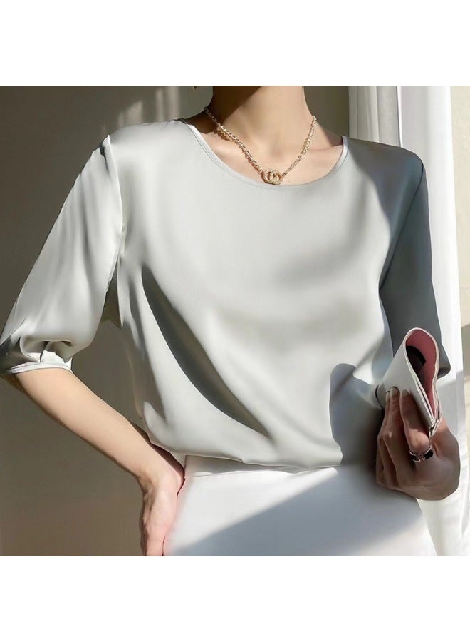 Silk-Like Half Sleeve Top – Elegant Loose Fit