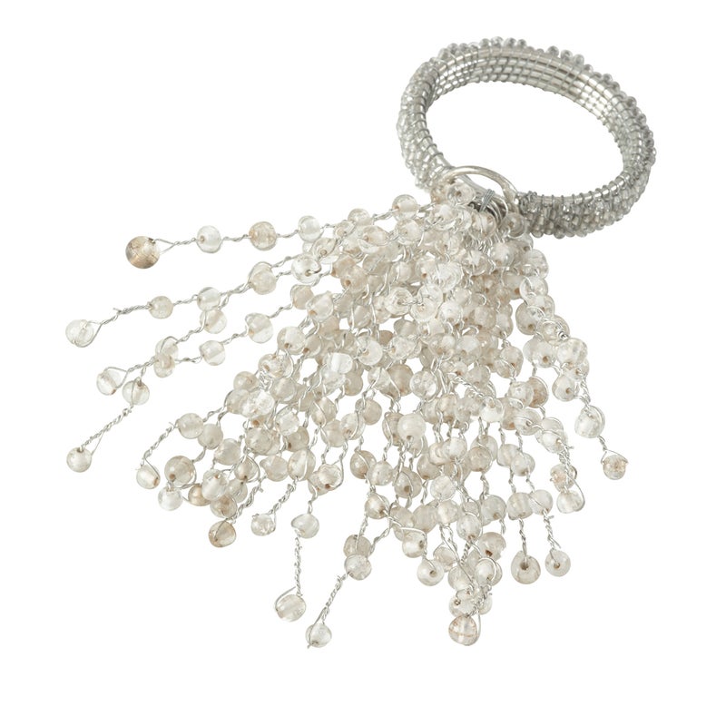 Saro Lifestyle Beaded Burst Design Napkin Ring (Set of 4)  Silver - Image 3