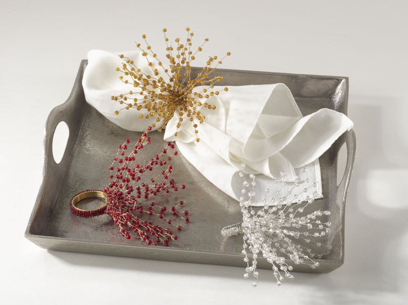 Saro Lifestyle Beaded Burst Design Napkin Ring (Set of 4)  Silver - Image 4