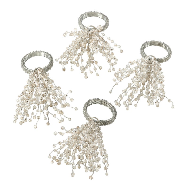 Saro Lifestyle Beaded Burst Design Napkin Ring (Set of 4)  Silver - Image 1