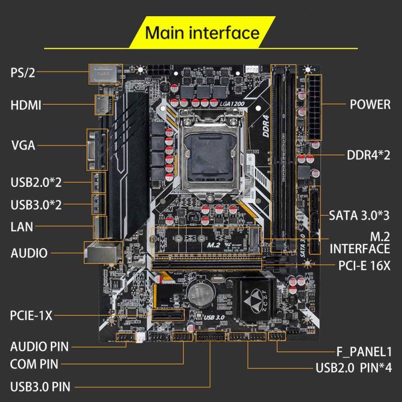 لوحة الأم للالعاب: شكل ATX 175*225 مم أسود - لدعم المعالجات المركزية القوية Intel، لوحة الأم للألعاب عالية الأداء، متعدد المهام، وبناء أجهزة الكمبيوتر المكتبية - Image 4