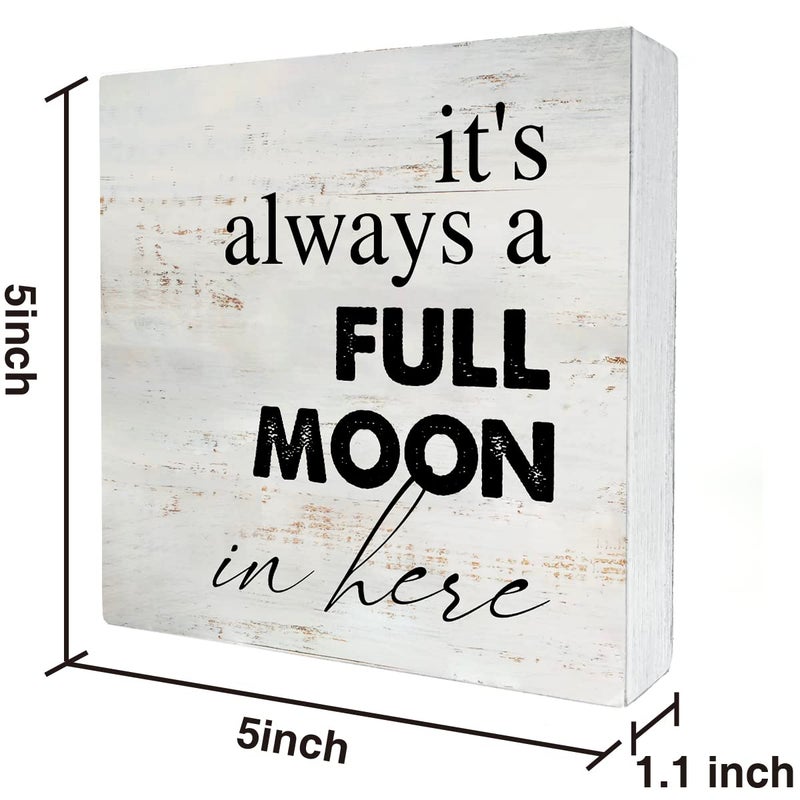 MAVOTEN Rustic Full Moon Bathroom Wood Box Sign Humor Toilet Wooden Box Sign Farmhouse Home Restroom Desk Shelf Decor (5 X 5 Inch) - Image 2