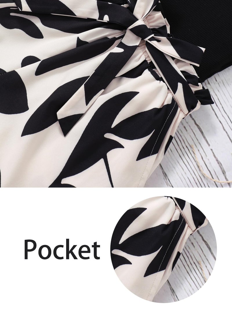 Seechoslo NEW 6-14 Years Seechosle Girls 2 Piece Outfits Ribbed Tank Top and Paperbag Shorts Set with Pockets (Black/Apricot, 11-12 Years) - Image 4
