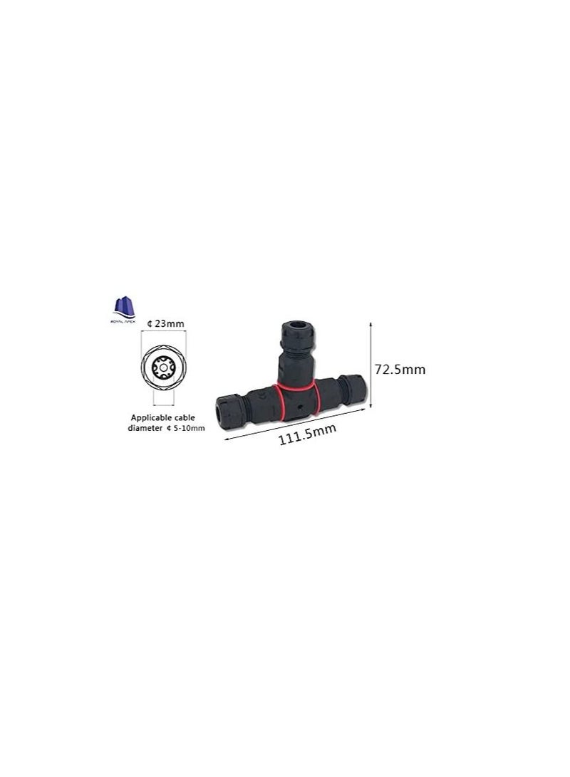 Outdoor IP68 Waterproof Connector T Shape 3 Pin 250V 16A Cable Wire Gland Sleeve Connector for Garden Construction Plant Fire Retardant Wire Connector (PACK OF 10) - Image 3