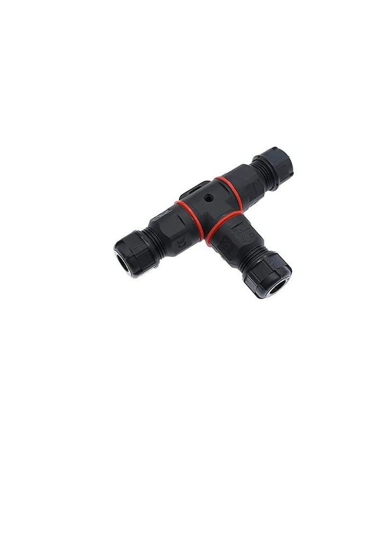 Outdoor IP68 Waterproof Connector T Shape 3 Pin 250V 16A Cable Wire Gland Sleeve Connector for Garden Construction Plant Fire Retardant Wire Connector (PACK OF 10) - Image 1