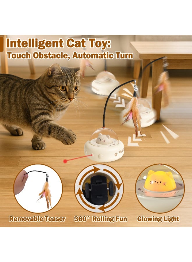 ميتو كرة تفاعلية للقطط مزودة بريشة وليزر - لعبة ذكية متحركة تلقائيًا، كرة تمارين داخلية للقطط تدور 360 درجة، قابلة لإعادة الشحن عبر منفذ USB وهادئة، تُخفف الملل للقطط البالغة والقطط الصغيرة - Image 3