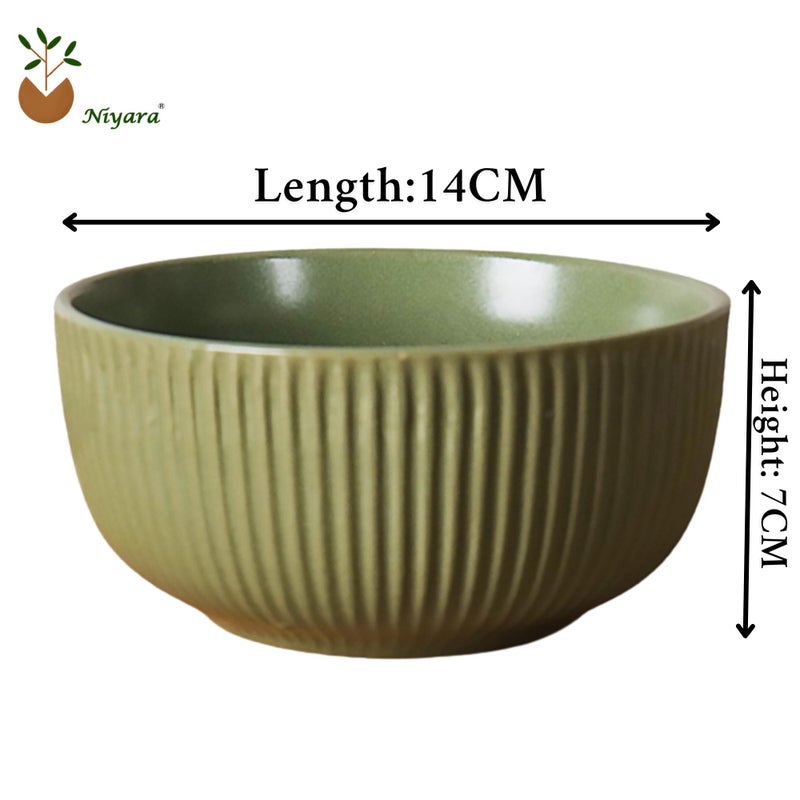 Niyara Handcrafted Ceramic Bowls for Snacks, Curries, Desserts, and Dips - Elegant Multipurpose Serving Bowls for Kitchen, Dining, and Gifting (Set of 2, 500ML/Each) (Green line) - Image 5