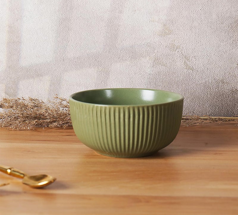 Niyara Handcrafted Ceramic Bowls for Snacks, Curries, Desserts, and Dips - Elegant Multipurpose Serving Bowls for Kitchen, Dining, and Gifting (Set of 2, 500ML/Each) (Green line) - Image 3