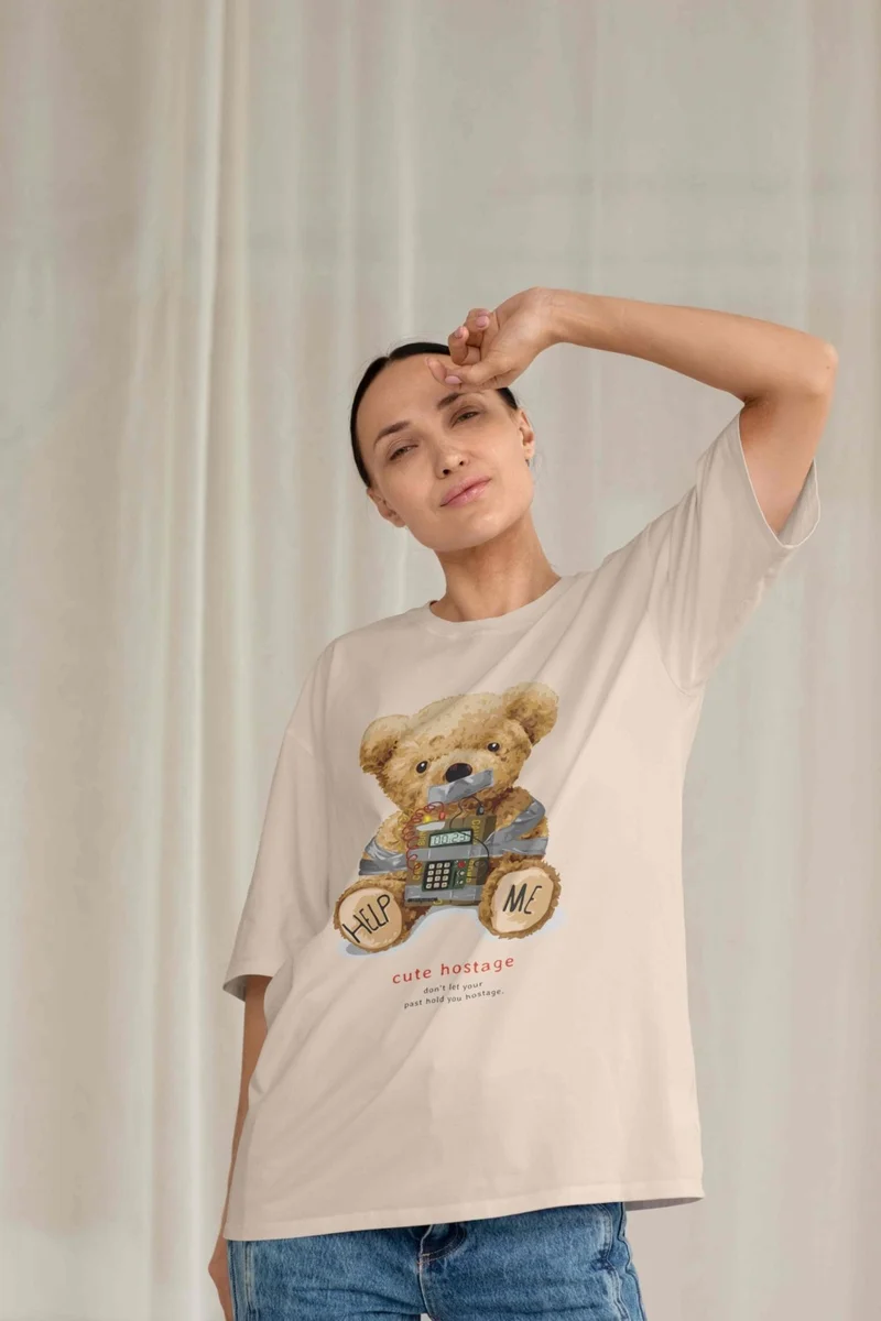 دوغ فش Women Camel Milk Coffee Basic Plain Printed Oversize Salas Boyfriend T-Shirt
