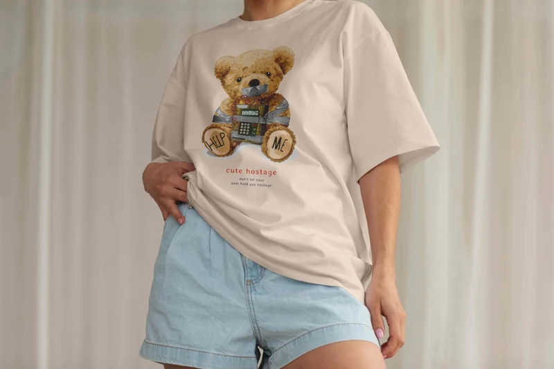 دوغ فش Women Camel Milk Coffee Basic Plain Printed Oversize Salas Boyfriend T-Shirt