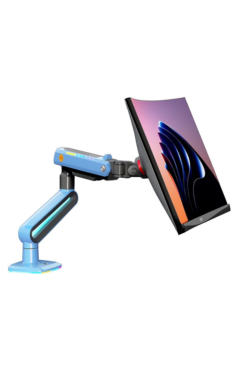 NB NORTH BAYOU NB M8 RGB Gaming Monitor Arm, Height Adjustable 490mm, Fits 32"-60" Screens, 20kg Load, 360° Rotation, VESA 100x100– Gaming, Workstations & Office Desk Mount– Lake Blue - Image 1