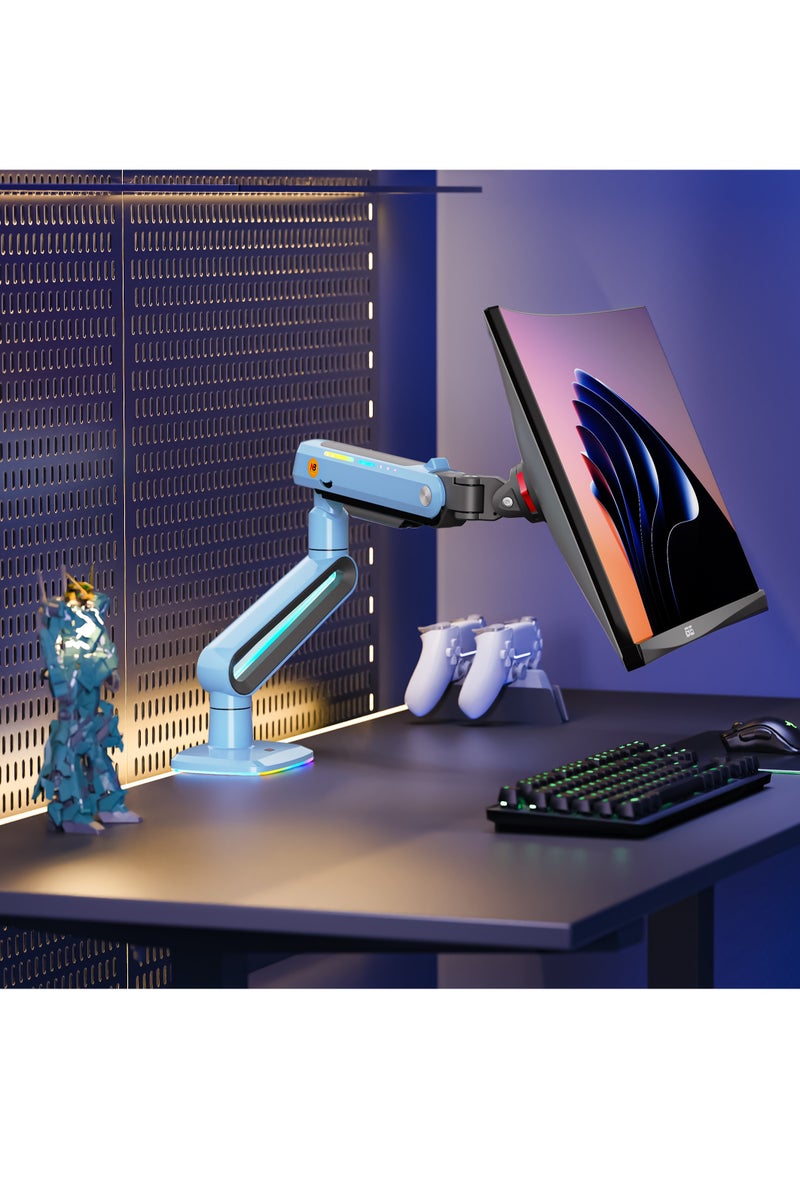 NB NORTH BAYOU NB M8 RGB Gaming Monitor Arm, Height Adjustable 490mm, Fits 32"-60" Screens, 20kg Load, 360° Rotation, VESA 100x100– Gaming, Workstations & Office Desk Mount– Lake Blue - Image 2