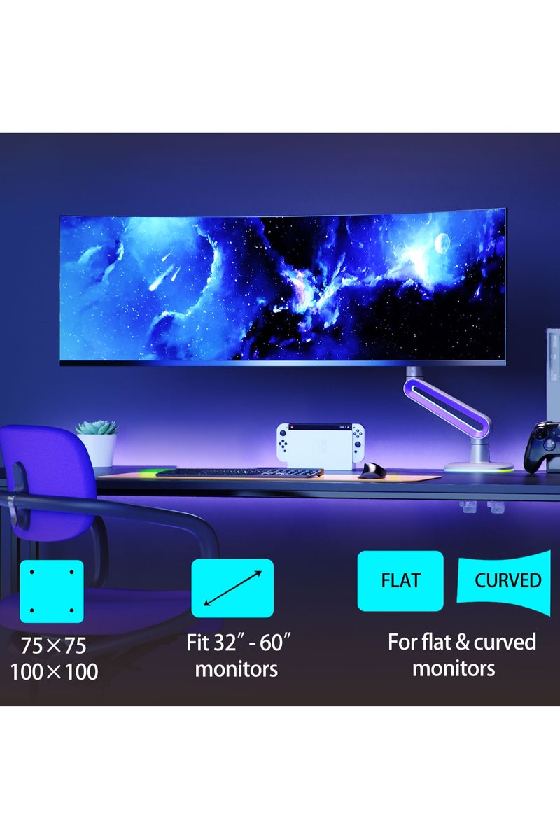 NB NORTH BAYOU NB M8 RGB Gaming Monitor Arm, Height Adjustable 490mm, Fits 32"-60" Screens, 20kg Load, 360° Rotation, VESA 100x100– Gaming, Workstations & Office Desk Mount– Lake Blue - Image 3