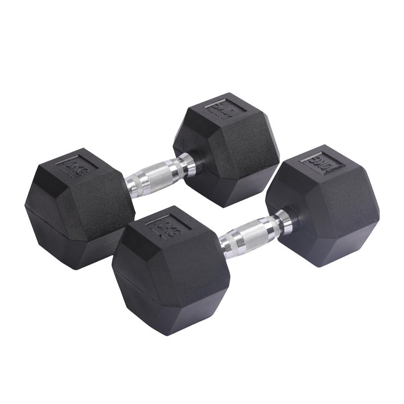 Endless Pair of 10 Kg (2 * 22 LB) Hexagon Rubber Coated Dumbbell | Black | Material: Iron and Rubber | Perfect for Bodybuilding, Fitness, Weight Lifting and Training at Home or Gym - Image 1