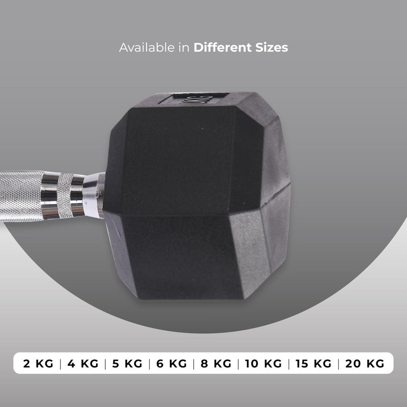 Endless Pair of 10 Kg (2 * 22 LB) Hexagon Rubber Coated Dumbbell | Black | Material: Iron and Rubber | Perfect for Bodybuilding, Fitness, Weight Lifting and Training at Home or Gym - Image 5