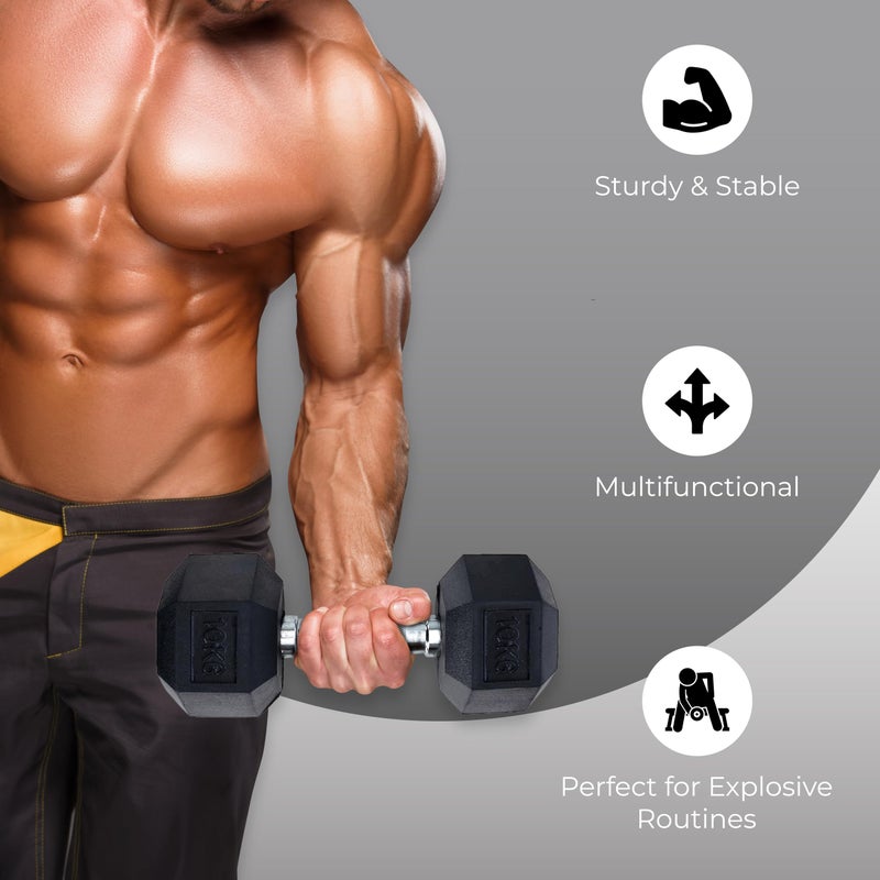 Endless Pair of 10 Kg (2 * 22 LB) Hexagon Rubber Coated Dumbbell | Black | Material: Iron and Rubber | Perfect for Bodybuilding, Fitness, Weight Lifting and Training at Home or Gym - Image 3