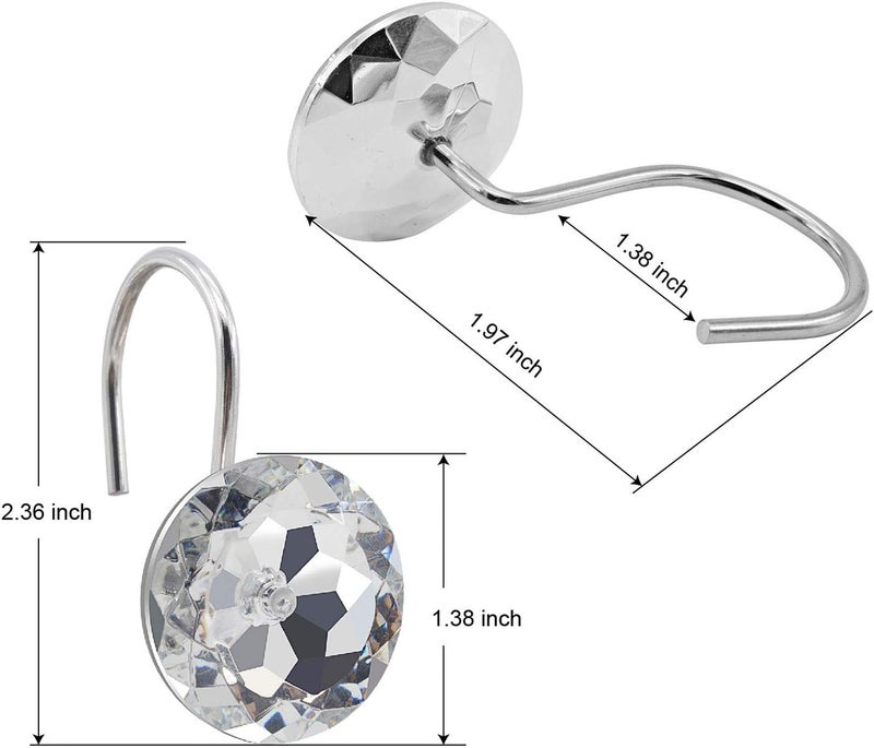 BEAVO Acrylic Fashion Decorative Home Rolling Transparent Shower Curtain Hooks Rhinestones Bathroom Bath Baby Room Bedroom Living Room Decor Set of 12 Rings (Transparent) - Image 5