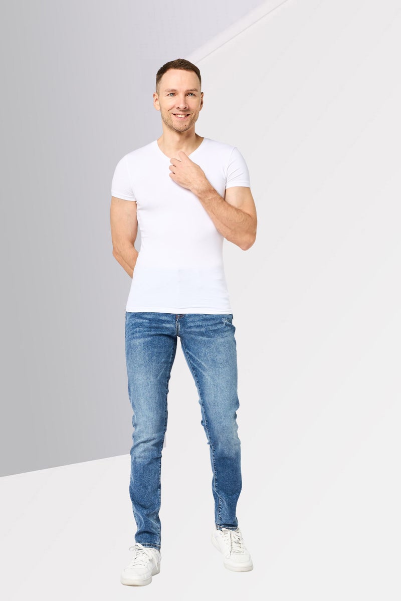 DKNY Men Regular Fit Mid Waist Washed Strechable Denim, Blue - Image 2