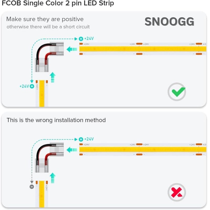 Snoogg FCOB COB 8 mm Transparent Connector Support FCOB 10mm Width 2 pin v+ v- Single Color LED Strip corner connection. Strip to 2pin, 2pin to 2 pin wire connection (15) led strip Adapter Extension - Image 2