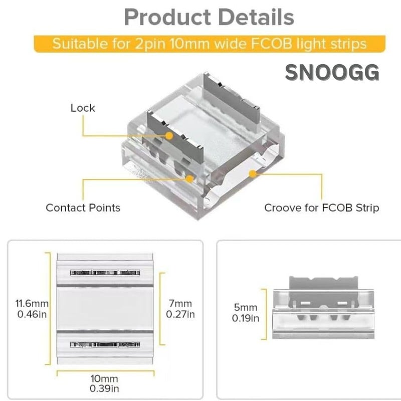 Snoogg FCOB COB 8 mm Transparent Connector Support FCOB 10mm Width 2 pin v+ v- Single Color LED Strip corner connection. Strip to 2pin, 2pin to 2 pin wire connection (15) led strip Adapter Extension - Image 3