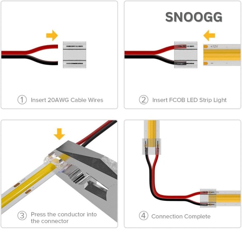 Snoogg FCOB COB 8 mm Transparent Connector Support FCOB 10mm Width 2 pin v+ v- Single Color LED Strip corner connection. Strip to 2pin, 2pin to 2 pin wire connection (15) led strip Adapter Extension - Image 5