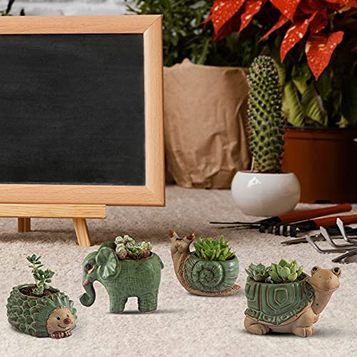 godealio Small Succulent Pots with Drainage, Indoor/Outdoor Ceramic Animal Planter, Cute Cactus/Bonsai Small Flower Pots for Home Decor and Office Desk Decoration, A Set of 4 Pieces is Suitable as A Gift - Image 5