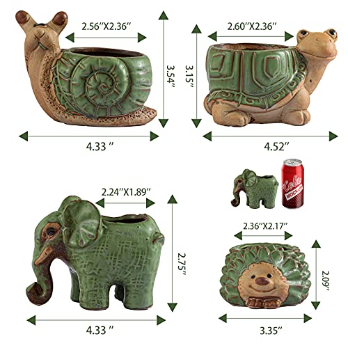 godealio Small Succulent Pots with Drainage, Indoor/Outdoor Ceramic Animal Planter, Cute Cactus/Bonsai Small Flower Pots for Home Decor and Office Desk Decoration, A Set of 4 Pieces is Suitable as A Gift - Image 3