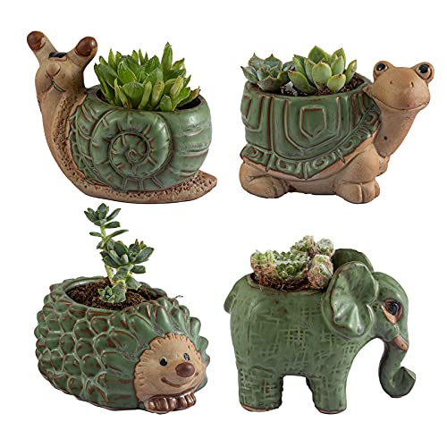 godealio Small Succulent Pots with Drainage, Indoor/Outdoor Ceramic Animal Planter, Cute Cactus/Bonsai Small Flower Pots for Home Decor and Office Desk Decoration, A Set of 4 Pieces is Suitable as A Gift - Image 1