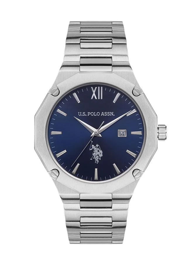 يو اس بولو اسن 44mm Gents Watch with Blue Dial & Classic Stainless Steel Bracelet