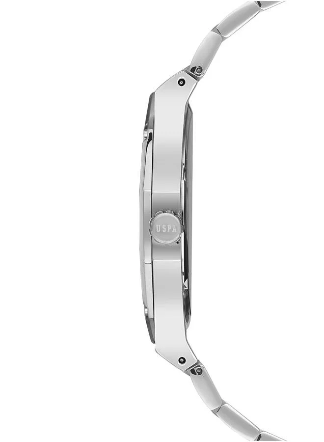 يو اس بولو اسن 44mm Gents Watch with Blue Dial & Classic Stainless Steel Bracelet