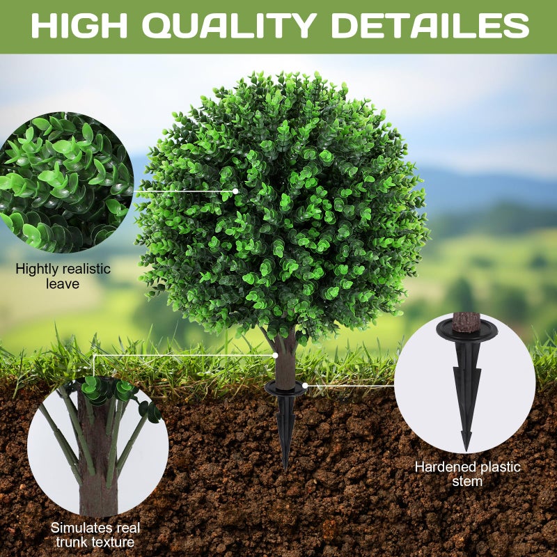 Jasmpig Artificial Green Eucalyptus Topiary Ball Tree 24" with Ground Spike, Set of 2 Artificial Boxwood Bushes for Faux Shrubs, Fake Evergreen Faux Plant for Indoor Outdoor Garden -UV Resistantâ€“Fade-Proof - Image 3