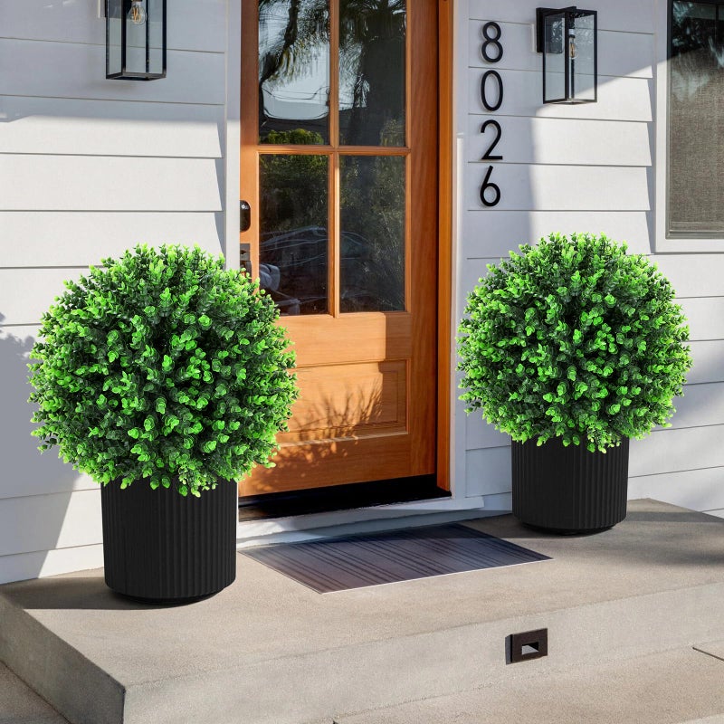 Jasmpig Artificial Green Eucalyptus Topiary Ball Tree 24" with Ground Spike, Set of 2 Artificial Boxwood Bushes for Faux Shrubs, Fake Evergreen Faux Plant for Indoor Outdoor Garden -UV Resistantâ€“Fade-Proof - Image 5