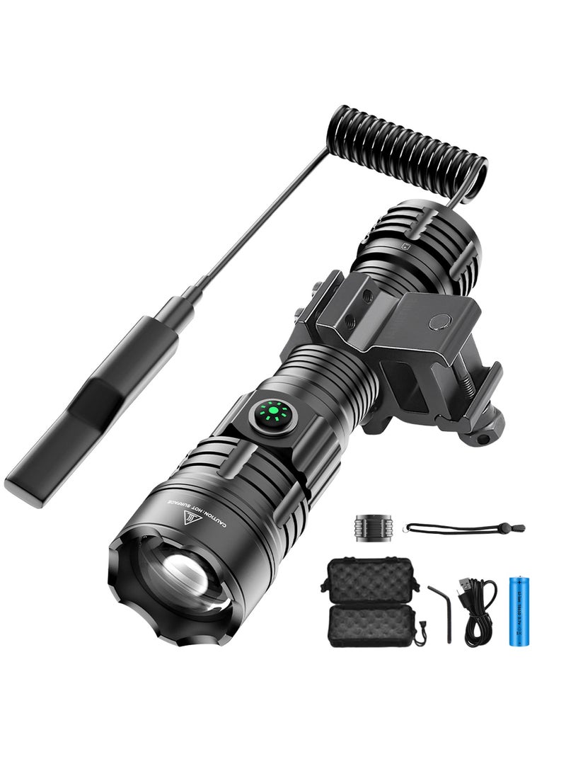 Generic - Flashlights Torches, Ultra Powerful Flashlight, USB Rechargeable Flash Light, Night Scout Lights, LED Zoom Tactical Lantern (Black,set A) - Image 1
