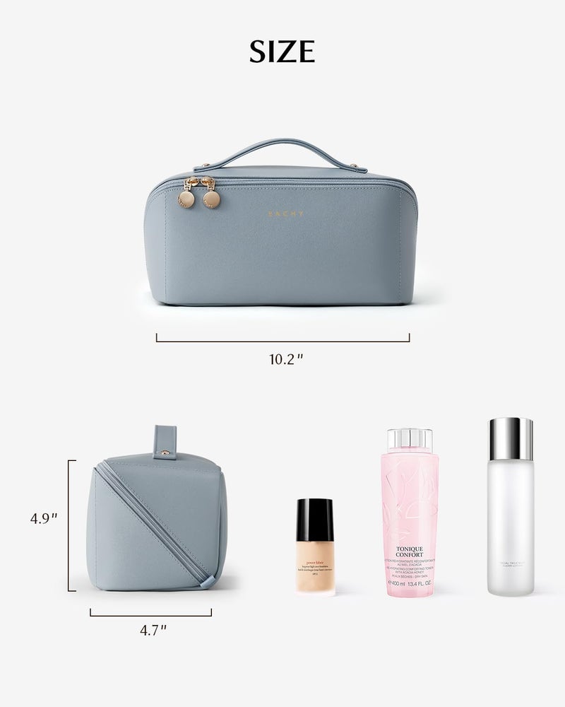 EACHY Travel Makeup Bag,Large Capacity Cosmetic Bags for Women,Portable Pouch Open Flat Toiletry Bag Make up Organizer with Divider and Handle - Image 4