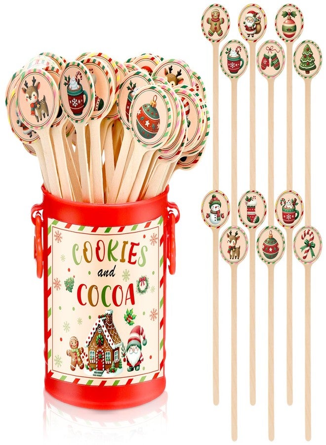 Teenyyou 121 Pcs Christmas Wooden Coffee Stirrers with Holder and Wood Cocktail Coffee Stir Sticks Cookies and Cocoa Disposable Drink Stirrers for Stirring Hot Restaurant Home Office(Brown) - Image 1