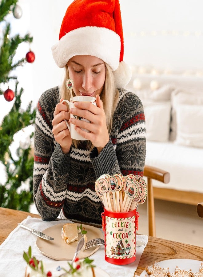 Teenyyou 121 Pcs Christmas Wooden Coffee Stirrers with Holder and Wood Cocktail Coffee Stir Sticks Cookies and Cocoa Disposable Drink Stirrers for Stirring Hot Restaurant Home Office(Brown) - Image 4