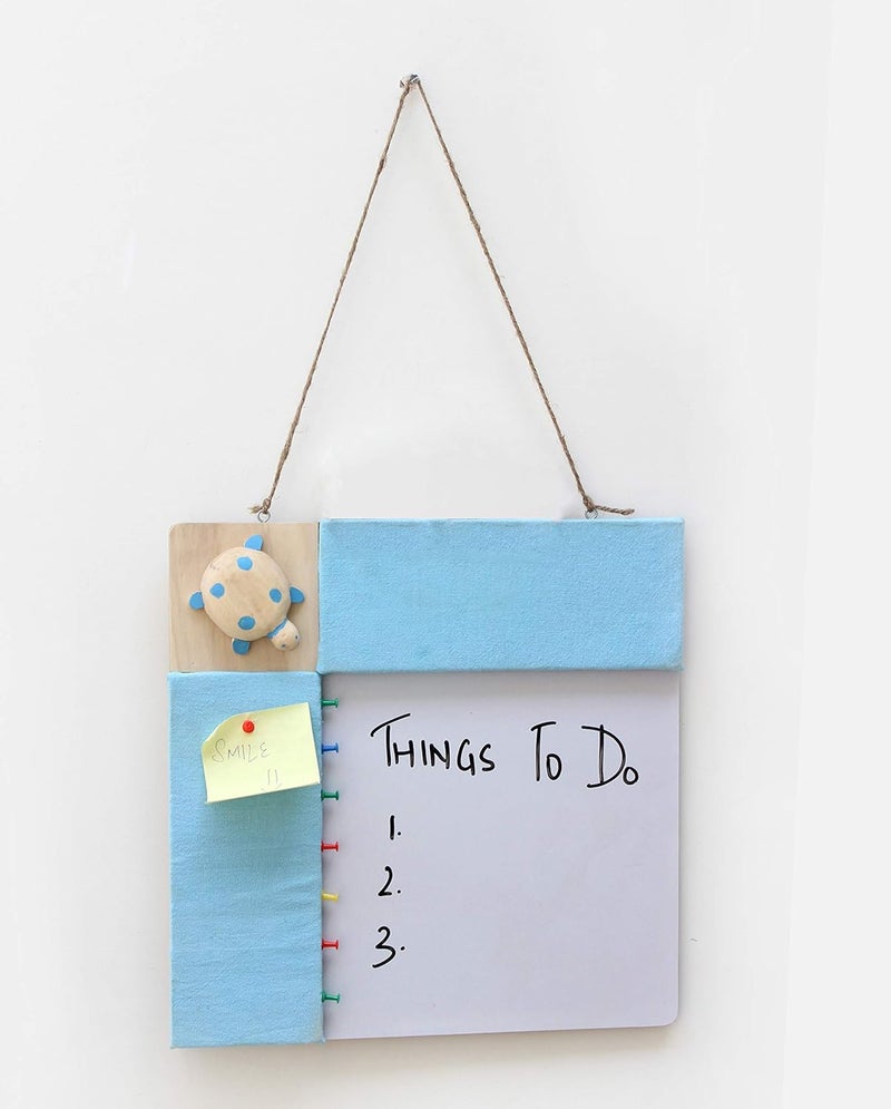 IVEI Wood Combination Board with Pin Board & Whiteboard Best Gift for Home, Office, School | Office Wall Accessories | Utility Boards (Turtle - Blue) - Image 1