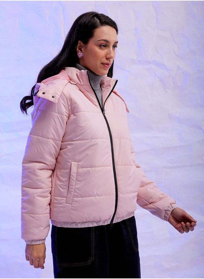 Freehand Women Regular Fit Solid Puffer Jacket  - Image 4