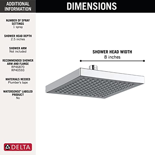 DELTA FAUCET | 8” Square Raincan Shower Head| Touch-Clean Technology (Polished Chrome) | Overhead Shower | RP50841 - Image 5