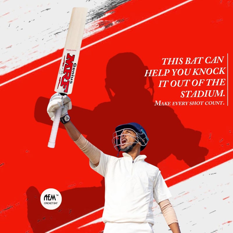 AEM مضرب كريكيت شعبي من الصفصاف مع غلاف مضرب للرجال والبالغين لجميع كرات التنس (طبيعي، الحجم -5) - Image 4